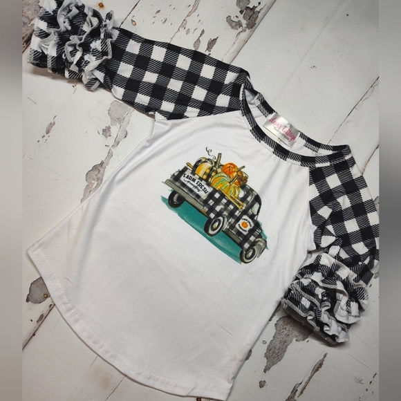 12m pumpkin patch T-shirt ruffle sleeve - Picture 1 of 1